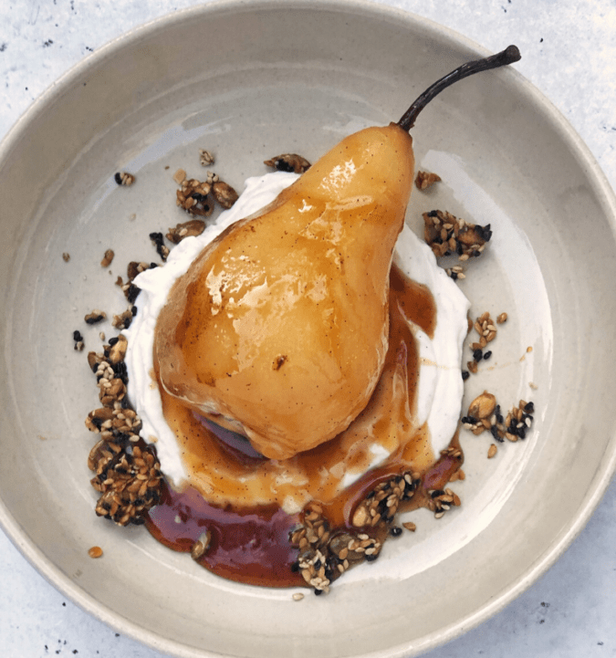 Masala Chai Poached Pears & Pistachio Cream